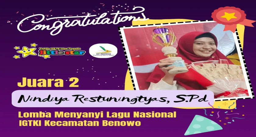 Selamat Bu Nindy atas prestasinya meraih Juara 2 Lomba Menyanyi Lagu Nasional